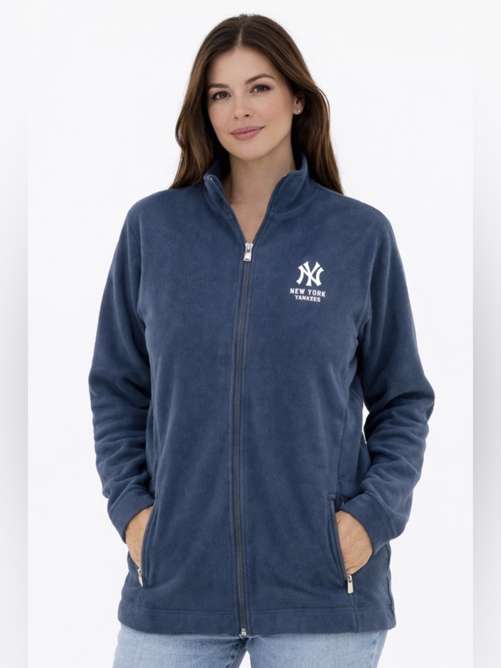 New York Yankees Antigua Fleece Jacket Womens XL Navy Full Zip MLB